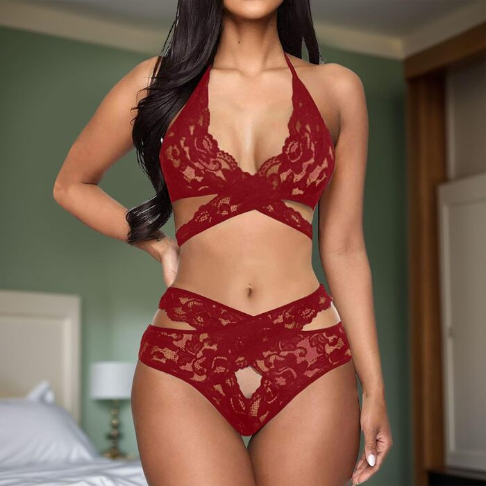 Сексуальна спідниця-боді SRZYMJ з мереживом, V-подібний виріз, червона (A5-L)