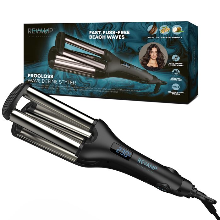 Конічний керамічний плойка Revamp Progloss Big Wand для локонів та хвиль (32-19 мм) з іонною технологією, підставкою та терморукавичкою