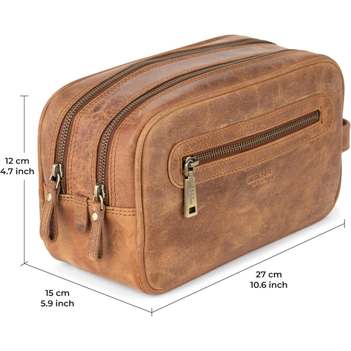 Шкіряна косметичка для подорожей Berliner Bags Vintage Kulturbeutel Max, велика сумка для гігієни з 2 відділеннями, унісекс, колір коричневий камель