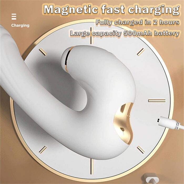 Вібратор Rabbit Silikon Dildo з 7 режимами вібрації та 3 режимами насосу для жінок, білий