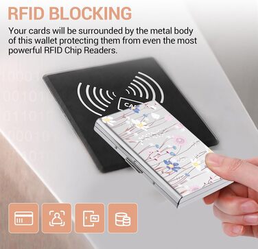 Слімарт-гаманець для кредитних карток з RFID-захистом, металевий ультратонкий картхолдер з гравіюванням «Квітка» (на 6 карток, срібний)