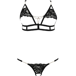 Анаїс Аппарель: Комплект спідньої білизни для жінок - бюстгальтер та стрінг з гумки та мережива, прозорий, чорний, розмір L