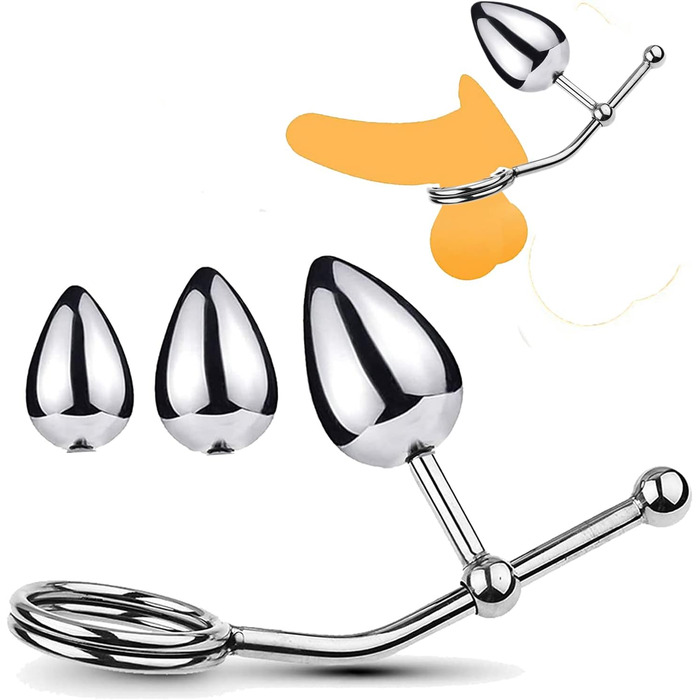 Анальний гачок з кільцями для яєчок, металевий, для БДСМ, з кільцем для статевого члена, з анальним штекером, для чоловіків, S+M+L