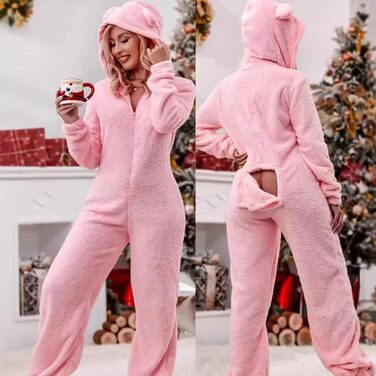 Жіночий флісовий комбінезон MANGGUO з капюшоном та застібкою на попі, теплий піжамний комплект, чорний