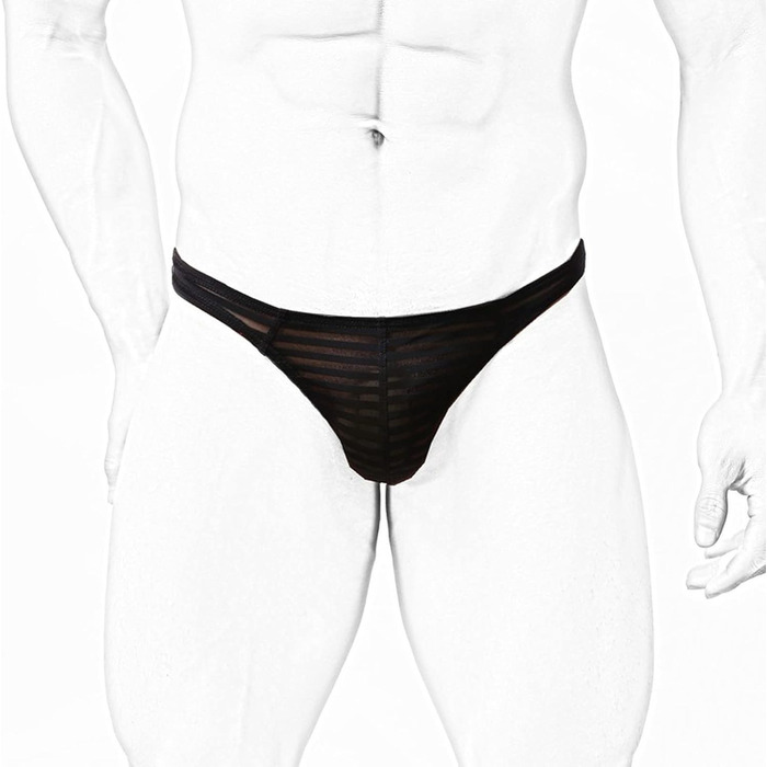 Чоловічий G-String Faringoto, смугастий, сітка, прозорий, низька талія, U-подібний вигин (XL, Чорний)
