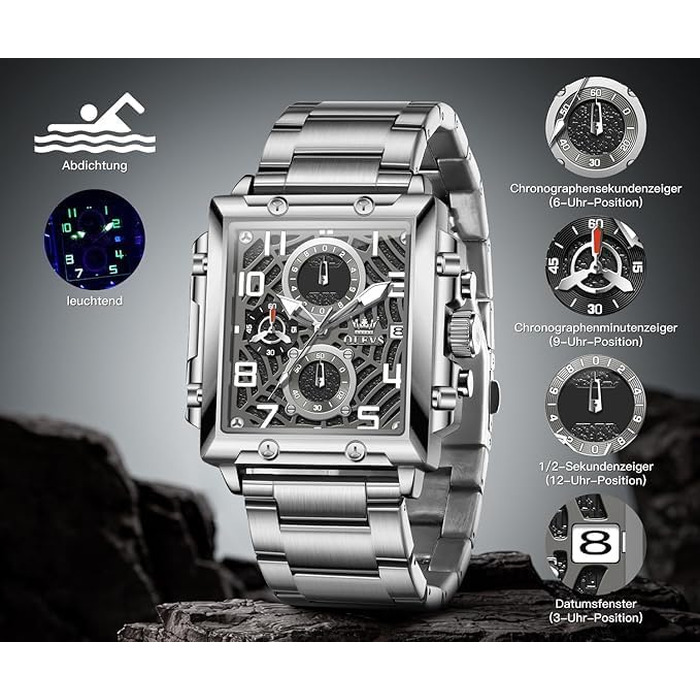 Чоловічий наручний годинник OLEVS Chronograph (2958 Срібло) — класичний кварцовий годинник з японським механізмом, шкіряним ремінцем, календарем та водою стійкістю