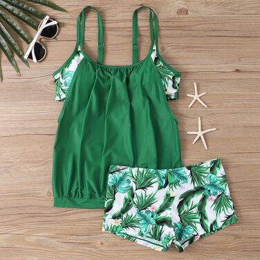 Tankini жіночий з ефектом корекції фігури, пляжний купальник роздільний, великий розмір, білий/зелений (M)
