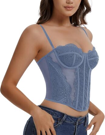 Корсетний топ для жінок з повним бюстом, корсаж з бретелями, сексуальний топ-кроп (Блакитний, XS)