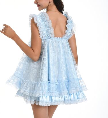 Ніжне мереживне нічне плаття/костюм для косплею Satini Dessous Sissy Babydoll, блакитний колір