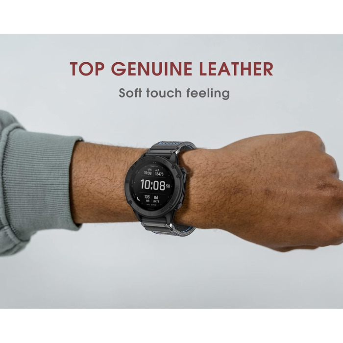 Шкіряний ремінець для годинників Garmin 22мм — Retro Vintage (чорний з чорною прошивкою) для Fenix, Forerunner, Vivoactive, Approach, MARQ, Quatix, D2