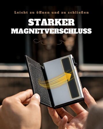 Чоловічий шкіряний гаманець DODENSHA MagSnap з RFID-захистом, відділенням для AirTag та монетничком, на 10+ карт (Чорний/Срібний)
