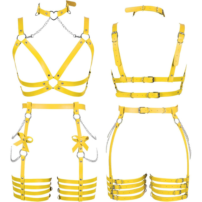 Жіночий шкіряний боді з лямками BANSSGOTH: комплект стрінги з бантиком для танців та святкування, оранжевий/жовтий колір