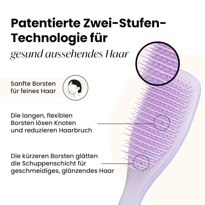 Щітка для волосся Tangle Teezer Ultimate Detangler для фарбованого, тонкого та рідкого волосся, фіолетова — двогодинна щетина для зменшення ламкості та виплухування