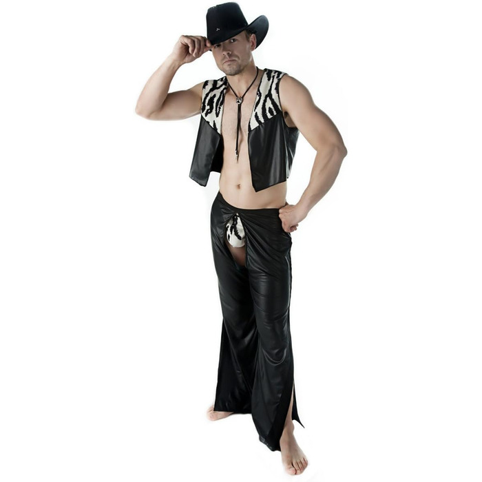 Сексуальний чоловічий костюм Andalea Wetlook Cowboy Set (трійка): стрінги, жилет, чaps, штани XXL/XXXL