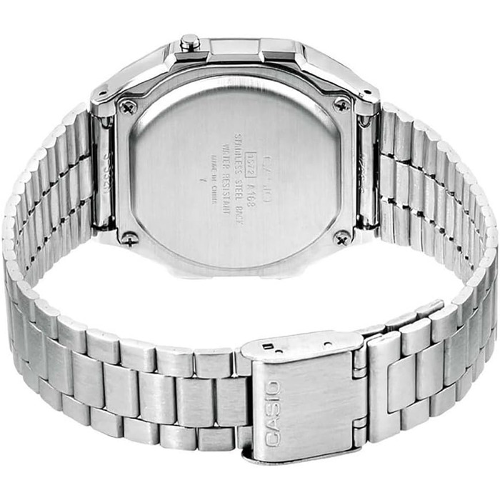 Цифровий унісекс-годинник Casio A168WA зі сталевим ремешком, сріблястий