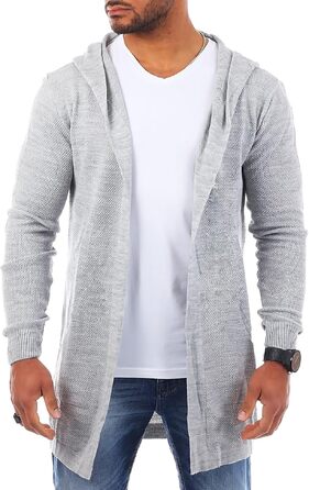 Чоловічий трикотажний кардиган Carisma з капюшоном, подовжена модель oversize, сірий (арт. 7717 L)