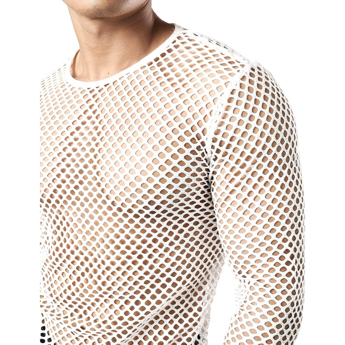 Чоловіча футболка JOGAL з довгим рукавом з мережива, прозора, військово-зелена (XXL, білий)