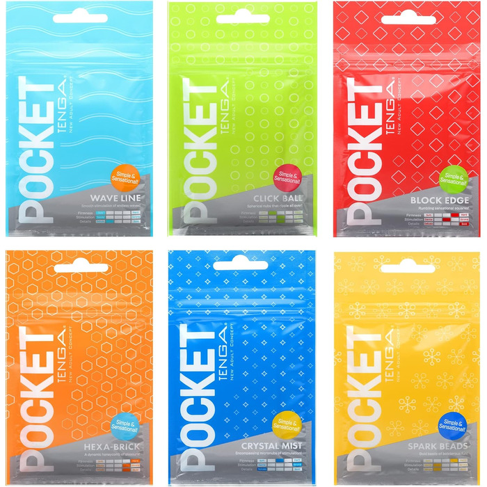 Набір мастурбаційних іграшок Pocket Tenga Series (Wave Line, Click Ball, Block Edge, Hexa-Brick, Crystal Mist, Spark Beads)
