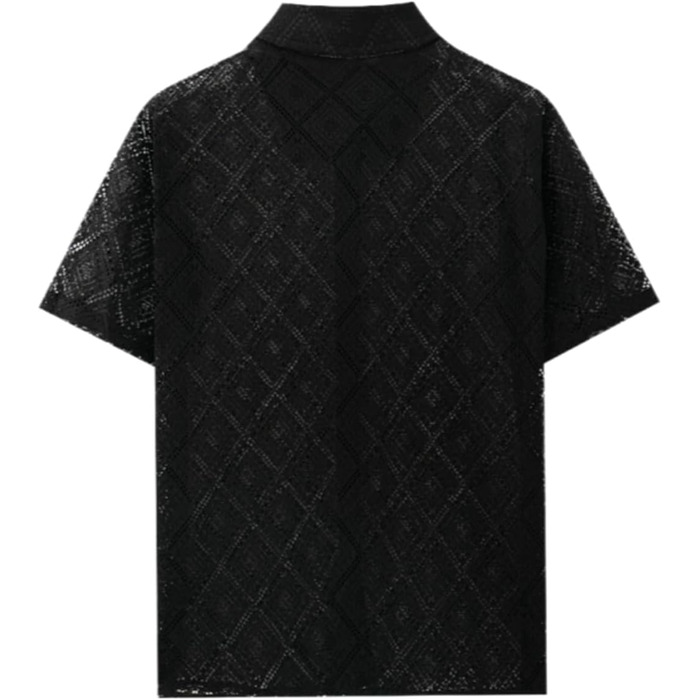 Чоловіча сорочка SOOUICKER з мереживом, короткий рукав, літня, вільний крій, для відпочинку, на вечірку, біла (чорна, 3XL)