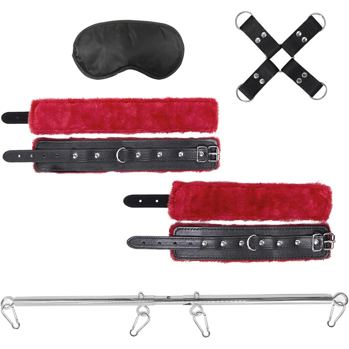 Набір фететів для БДСМ з кільцем для пеніса, стимулятором сосків та пташкою-легким пером, чорний, червоний, срібний