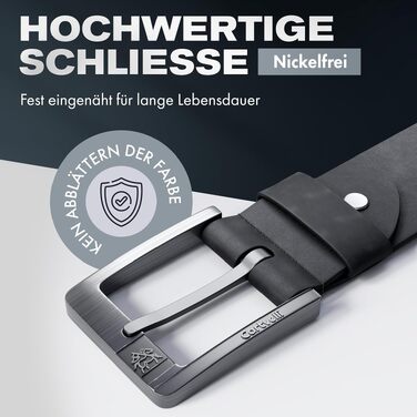 Шкіряний чоловічий ремінь Premium Made in Germany, натуральна шкіра, 40 мм, чорний (кавіар), 100 см (загальна довжина 115 см) для джинсів та костюмів, у подарунковій коробці