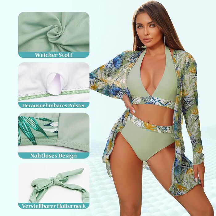 Жіночий комплект бікіні з бандо та накидкою, зелений, розмір XS