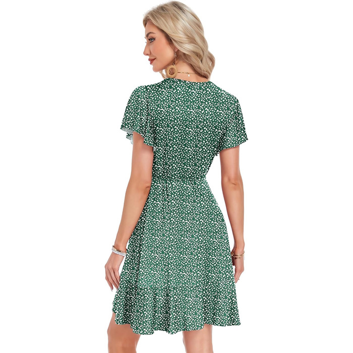 Сукня Soerkleid Daen V-подібний виріз, обгортка, висока талія, пляжна, легка, літня, темно-зелена в горошок, розмір L