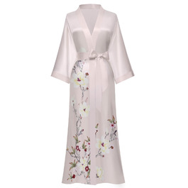 Жіночий шовковий халат-кімоно Moreone з квітковим принтом, довгий, нічна сорочка, атласний халат для нареченої та подружок нареченої (рожевий)