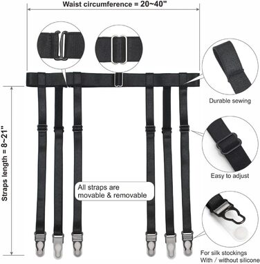 Чорний пояс для панчіх IMOMOTO Simplicity для жінок, 6 кліпсів для панчохів