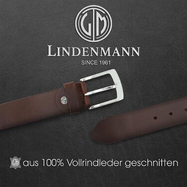 Шкіряний ремінь LINDENMANN з буйволячої шкіри для джинсів, 40 мм, темно-коричневий, розмір XL (110 см), можливість підрізання