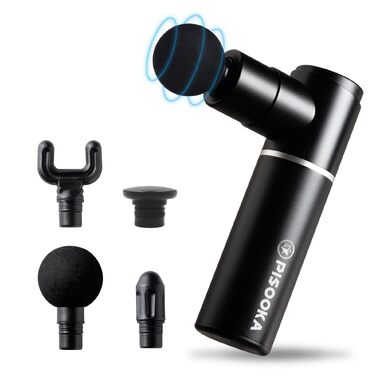 Міні-перкусійний масажер PISOOKA X Mini Massage Gun (66W) – Компактний ультралегкий масажер для глибокого масажу м'язів, шиї та спини, алюмінієвий корпус, 4 насадки, USB-C, чорний