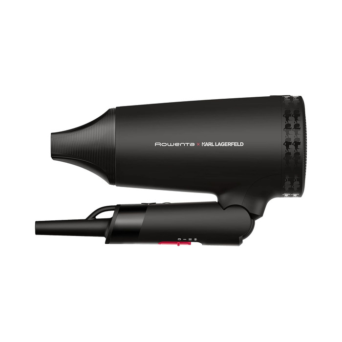 Компактний дорожній фен Rowenta x Karl Lagerfeld CV184L Express Style, чорний — складаний, ультралегкий, з функцією Glanz-Booster та Dual-Volt