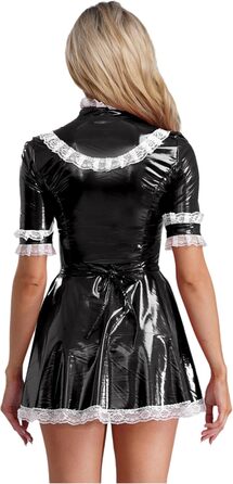 Костюм покоївки Freebily: чорне мереживо, шкіра, мереживний фартух, костюм для карнавалу та Хелловін (XXL)