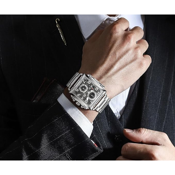 Чоловічий наручний годинник OLEVS Chronograph (2958 Срібло) — класичний кварцовий годинник з японським механізмом, шкіряним ремінцем, календарем та водою стійкістю