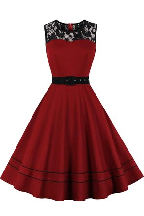 Сукня Rockabilly AXOE 50-х років, червона, А-силует, з поясом, коктейльна, вечірня, для весілля