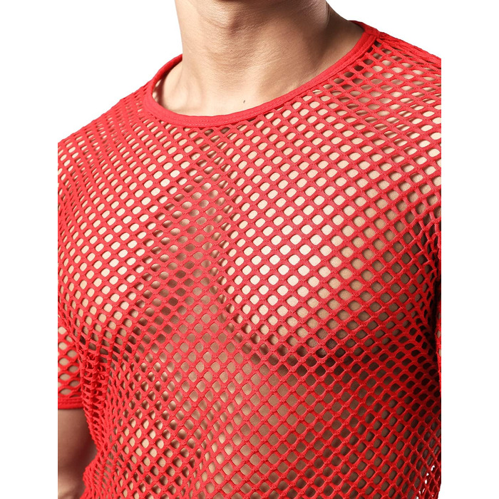 Чоловіча футболка JOGAL з ефектом прозорості, сітчаста, червона, розмір XXL