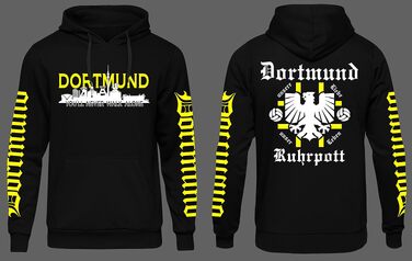 Чоловічий худі UGLYSHIRT Dortmund über Alles з принтом панорами міста (Skyline), чорний, розмір L