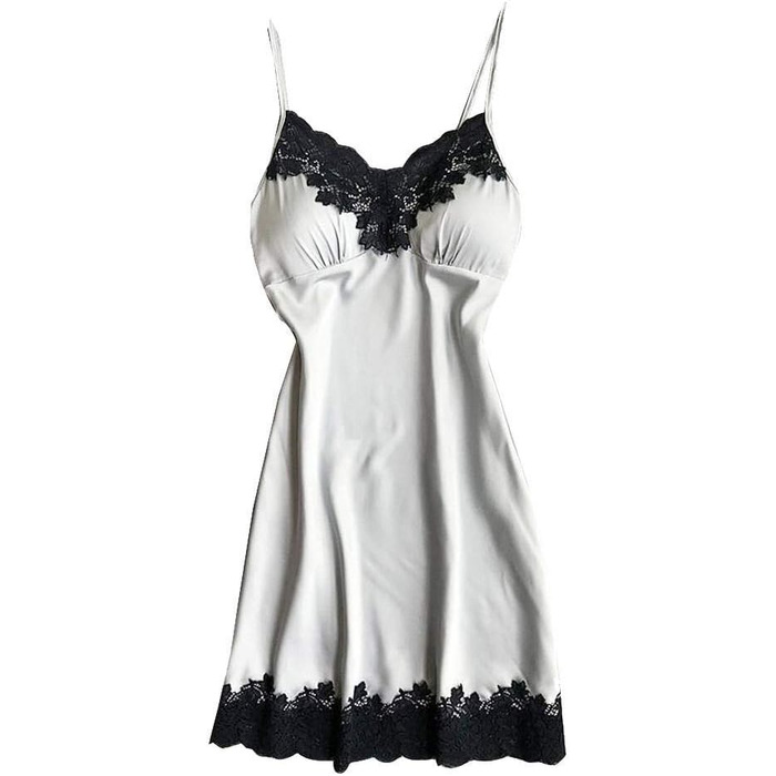 Жіночий комплект спідньої білизни з мережива, сексуальна нічна сорочка з відкритим спиною, нічна сорочка з V-подібним вирізом, жіноча нічна сорочка з мереживом, нічна білизна (сріблястий, XL)