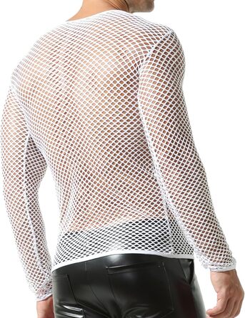 Чоловіча сітчаста футболка QiaTi з довгим рукавом, прозора, мереживна, під сорочку, білий