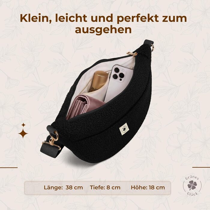 Жіноча сумка-кросбоді Teddy Moon Bag Small чорного кольору, плюшева сумка через плече з регульованим ременем та кишенями