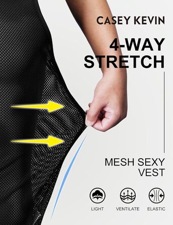 Чоловіча майка-сітка Casey Kevin Herren Netz Tank Top, прозора, з круглим вирізом, для клубної моди, чорна A1