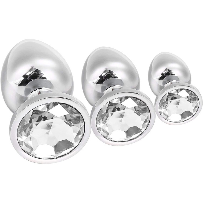 Набір аналплагів Klein Medium Groß з металу з кристалами та діамантами (білий)