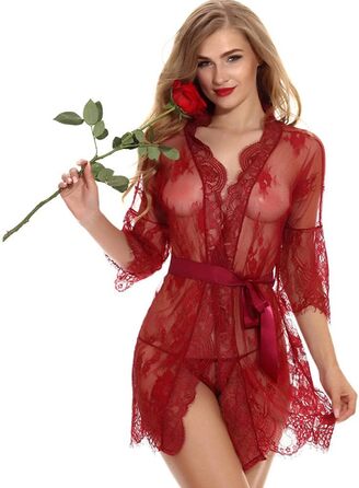 Жіноча спідня білизна UIWFJEH: мереживна піжама babydoll, прозора, G-string, для дорослих, великі розміри (бордовий, M)