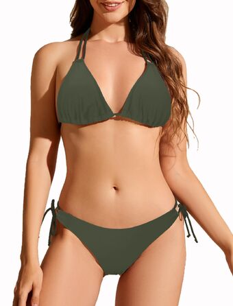 Жіночий бікіні Damen et exy Brazilian, трикутник, чорний (M, зелений) - пляжний купальник