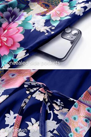 Халат жіночий довгий шовковий атласний, кімоно з принтом павича, BABEYOND, для дому, вечірки, універсальний розмір, білий/темно-синій