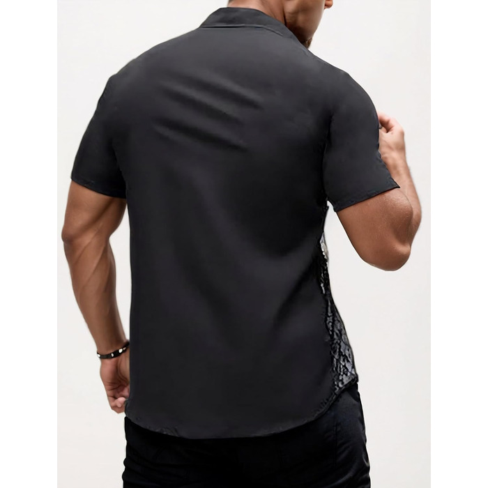 Чоловіча прозора сорочка-майка, мереживна футболка з короткими рукавами для вечірок та клубу (чорна, розмір M)