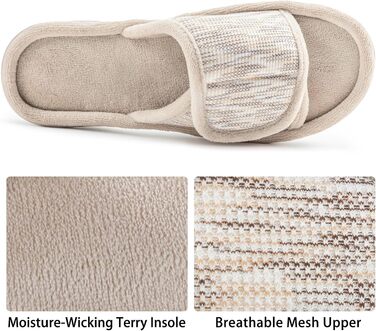 Жіночі домашні капці-шльопанці RockDove з ефектом пам'яті (Memory Foam), регульований ремінець, бежеві, розмір 42/43 EU