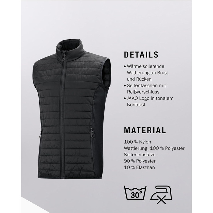 Чоловіча утеплена жилетка JAKO Corporate Teamwear з еластичними вставками, чорна, розмір XL