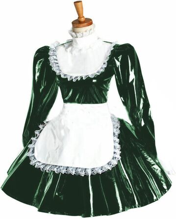 Міні-сукня з рукавами та воланами для жінок, мереживо, спідниця-шорти, PVC, ефект мокрого блиску, костюм служниці, темно-зелений, XXXL