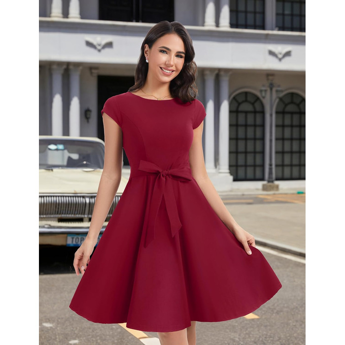 Сукня Dressystar вінтажна 50-х років з короткими рукавами в горошок, Burgundy XL
